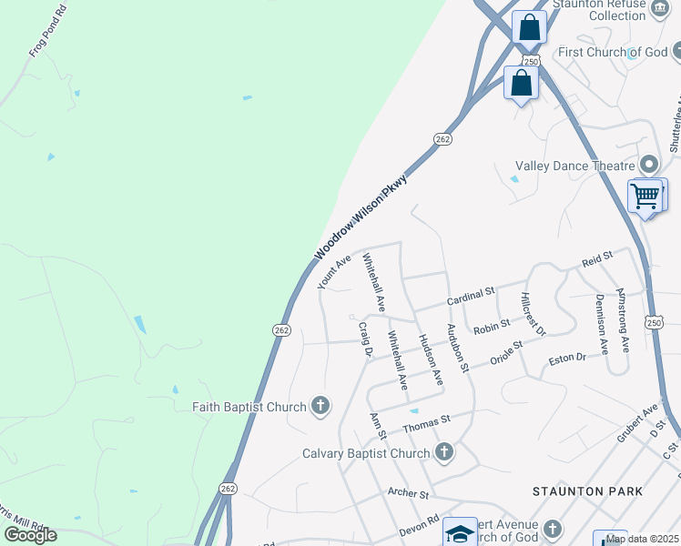 map of restaurants, bars, coffee shops, grocery stores, and more near 316 Yount Avenue in Staunton
