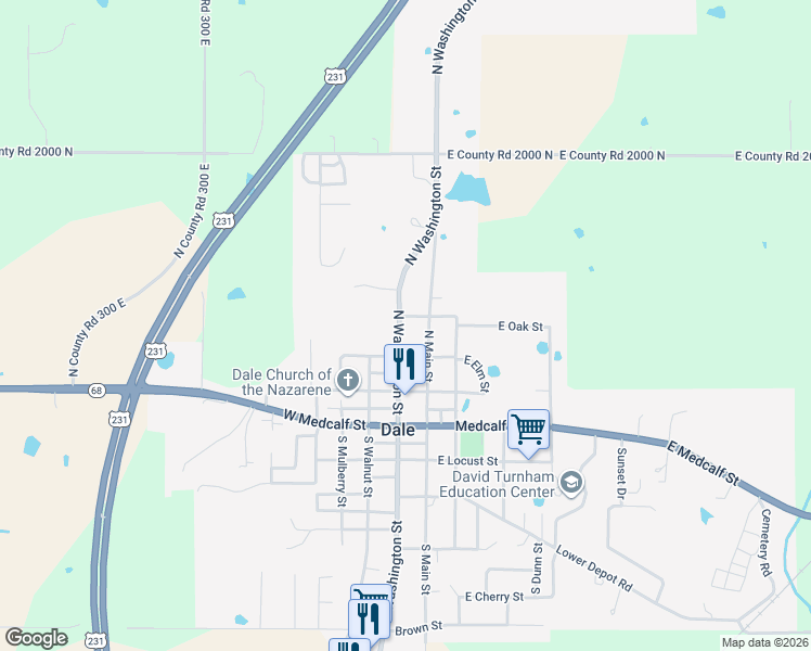 map of restaurants, bars, coffee shops, grocery stores, and more near 8 W Oak St in Dale