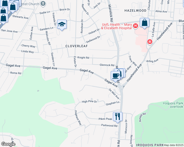 map of restaurants, bars, coffee shops, grocery stores, and more near 806 Gagel Avenue in Louisville