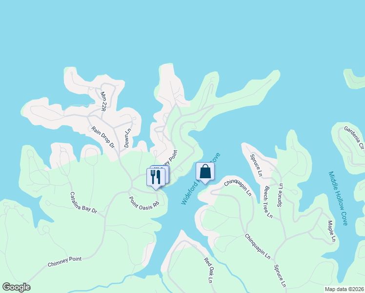 map of restaurants, bars, coffee shops, grocery stores, and more near 1201-1399 Chimney Point in Sunrise Beach