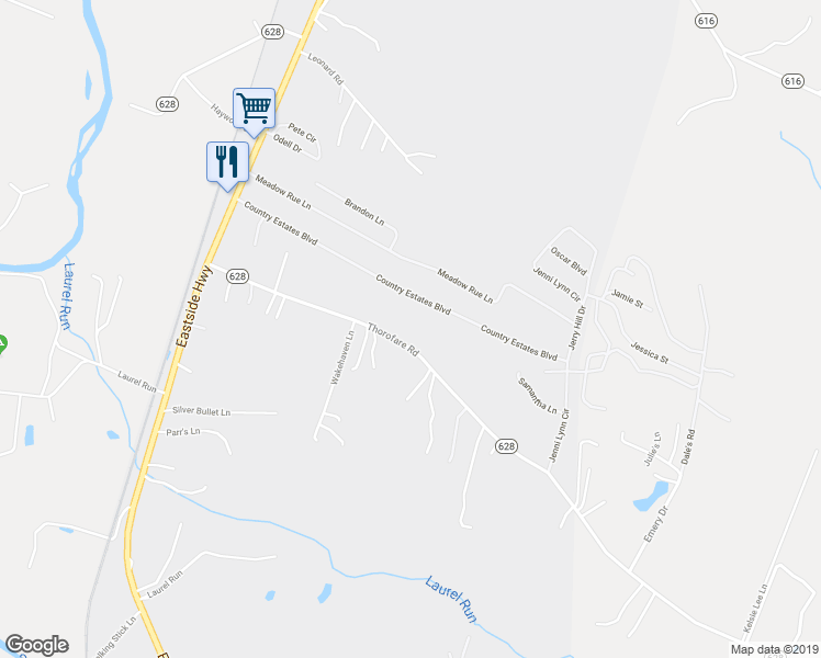 map of restaurants, bars, coffee shops, grocery stores, and more near 172 Thorofare Road in Crimora