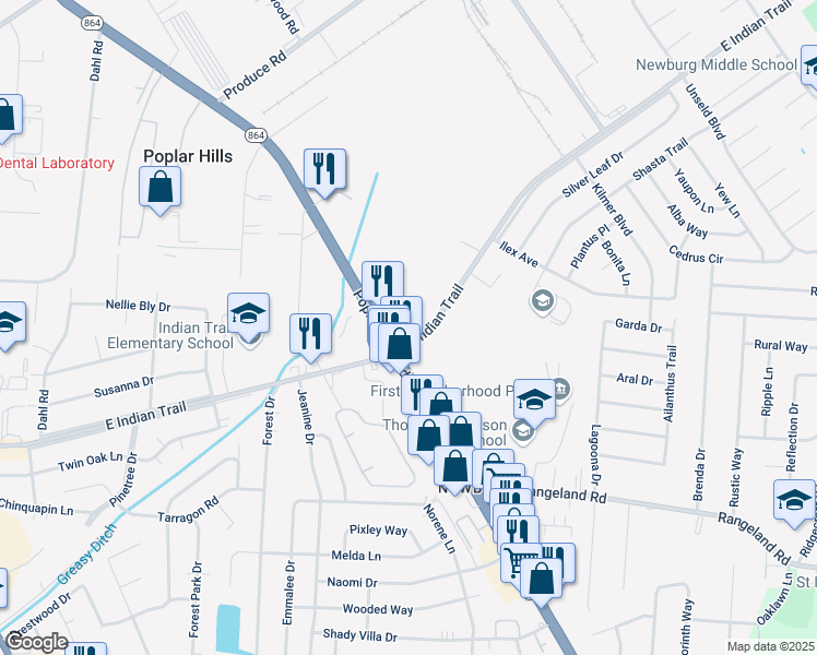 map of restaurants, bars, coffee shops, grocery stores, and more near in Watterson Park