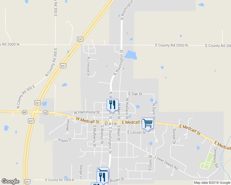 map of restaurants, bars, coffee shops, grocery stores, and more near 8 West Oak Street in Dale