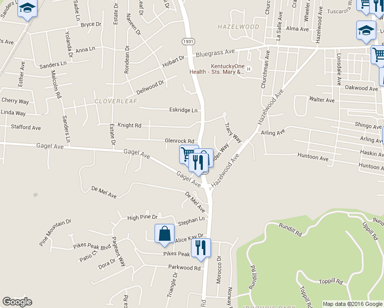 map of restaurants, bars, coffee shops, grocery stores, and more near 4934 Manslick Road in Louisville