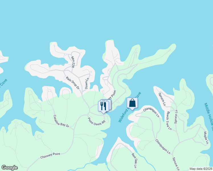 map of restaurants, bars, coffee shops, grocery stores, and more near Rustic Cir in Sunrise Beach