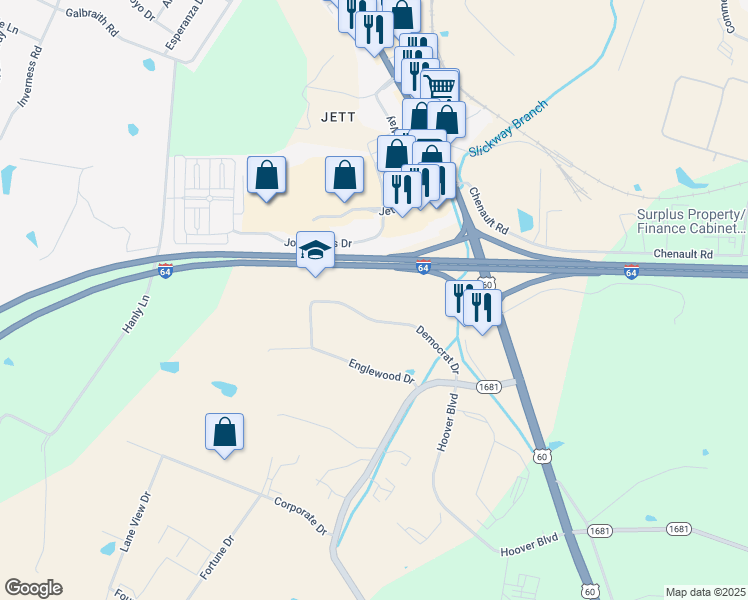 map of restaurants, bars, coffee shops, grocery stores, and more near 260 Democrat Drive in Frankfort