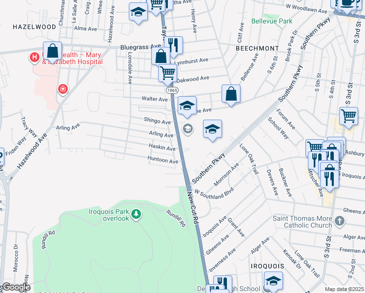 map of restaurants, bars, coffee shops, grocery stores, and more near 4626 Taylor Boulevard in Louisville
