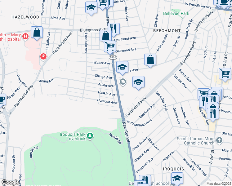 map of restaurants, bars, coffee shops, grocery stores, and more near 4626 Taylor Boulevard in Louisville