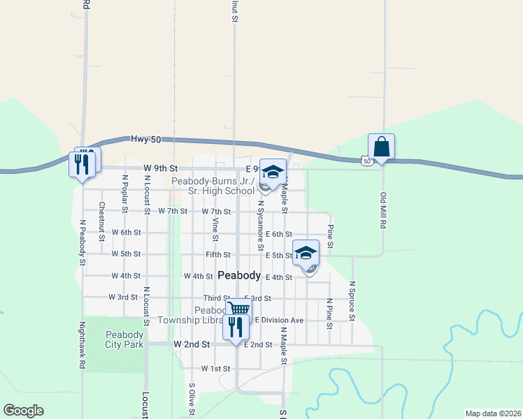 map of restaurants, bars, coffee shops, grocery stores, and more near 810 North Sycamore Street in Peabody