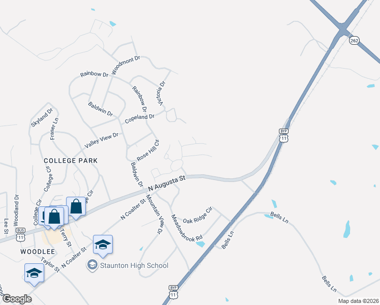 map of restaurants, bars, coffee shops, grocery stores, and more near 300 Candlelight Dr in Staunton