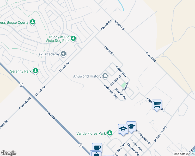 map of restaurants, bars, coffee shops, grocery stores, and more near Mitchell St & Anderson Way in Rio Vista