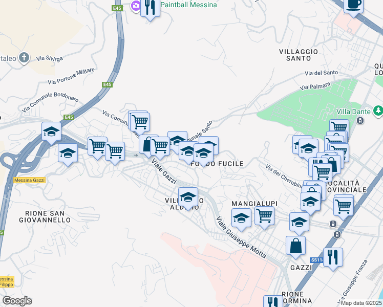 map of restaurants, bars, coffee shops, grocery stores, and more near 12 Via Anassagora in Messina