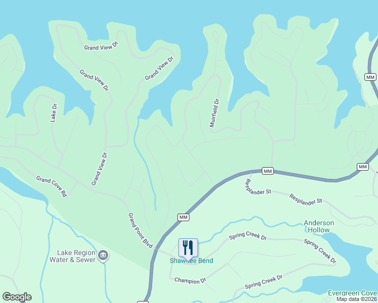 map of restaurants, bars, coffee shops, grocery stores, and more near Muirfield Drive in Sunrise Beach