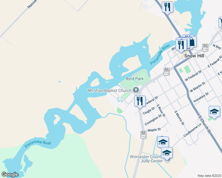 map of restaurants, bars, coffee shops, grocery stores, and more near 299 Cypress Lane in Snow Hill