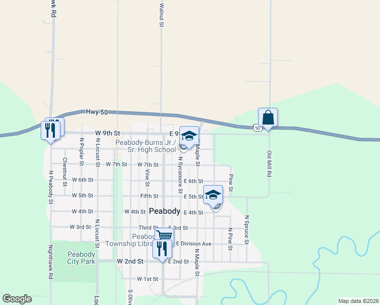 map of restaurants, bars, coffee shops, grocery stores, and more near 810 North Sycamore Street in Peabody