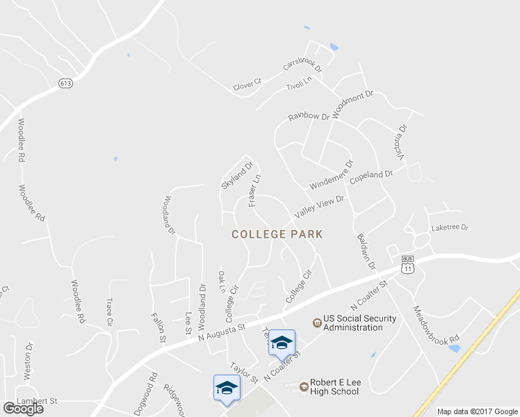 map of restaurants, bars, coffee shops, grocery stores, and more near 219 Fraser Lane in Staunton