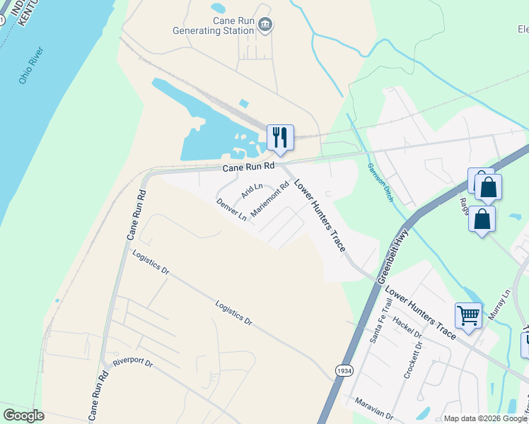 map of restaurants, bars, coffee shops, grocery stores, and more near 7225 Green Oak Drive in Louisville