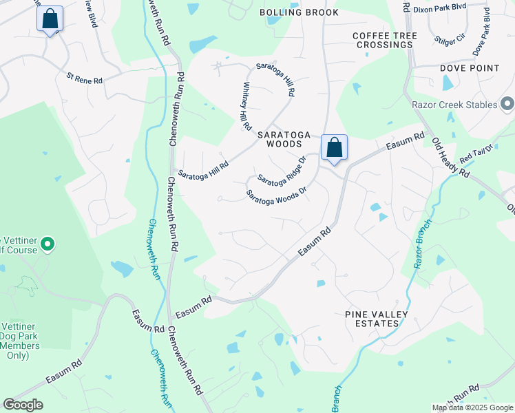 map of restaurants, bars, coffee shops, grocery stores, and more near 4523 Saratoga Woods Drive in Jeffersontown