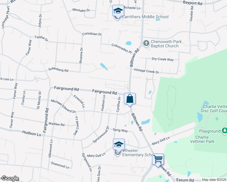 map of restaurants, bars, coffee shops, grocery stores, and more near 10528 Monticello Forest Circle in Jeffersontown