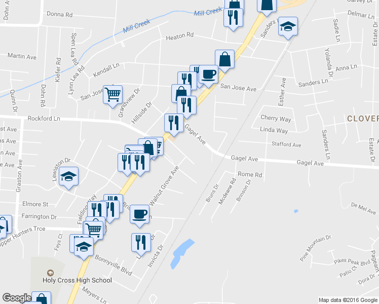 map of restaurants, bars, coffee shops, grocery stores, and more near 1701 Stallings Avenue in Louisville