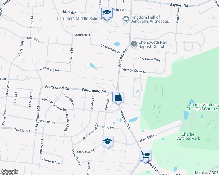 map of restaurants, bars, coffee shops, grocery stores, and more near 10552 Monticello Forest Circle in Jeffersontown