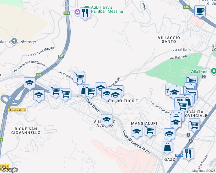 map of restaurants, bars, coffee shops, grocery stores, and more near 12 Via Anassagora in Messina