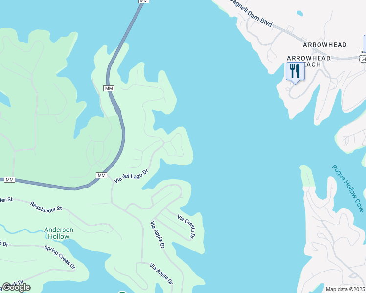 map of restaurants, bars, coffee shops, grocery stores, and more near Bello Point Dr in Sunrise Beach