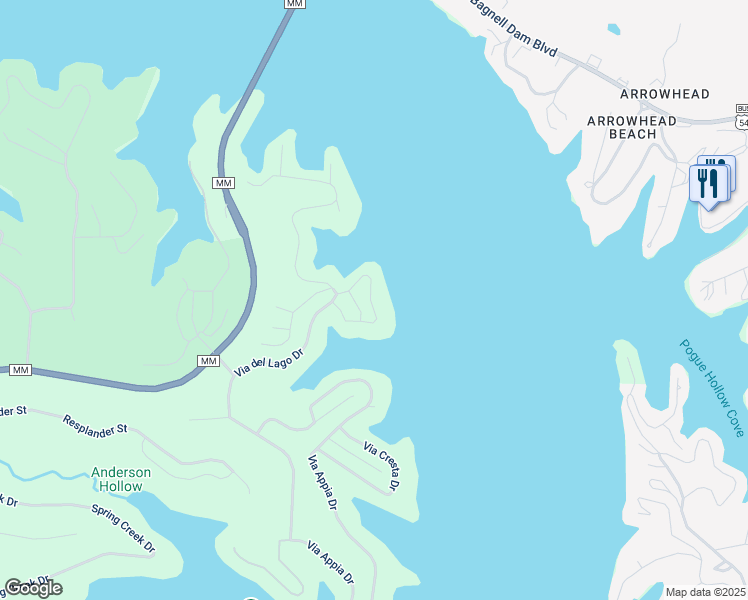 map of restaurants, bars, coffee shops, grocery stores, and more near Bello Point Dr in Sunrise Beach