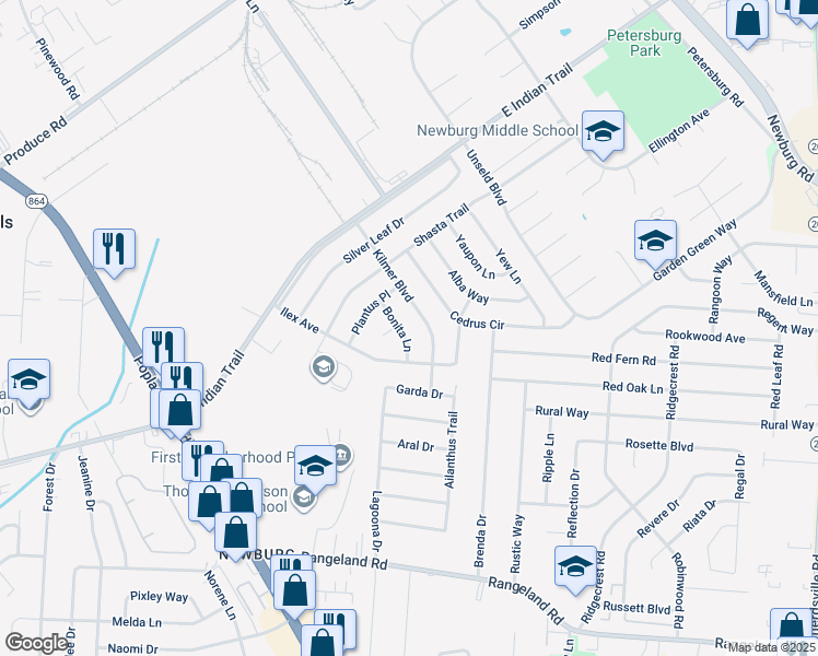 map of restaurants, bars, coffee shops, grocery stores, and more near 5214 Kilmer Boulevard in Louisville