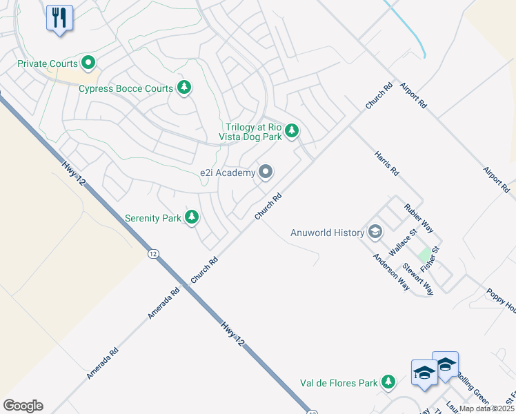 map of restaurants, bars, coffee shops, grocery stores, and more near 360 Silver Ridge Drive in Rio Vista
