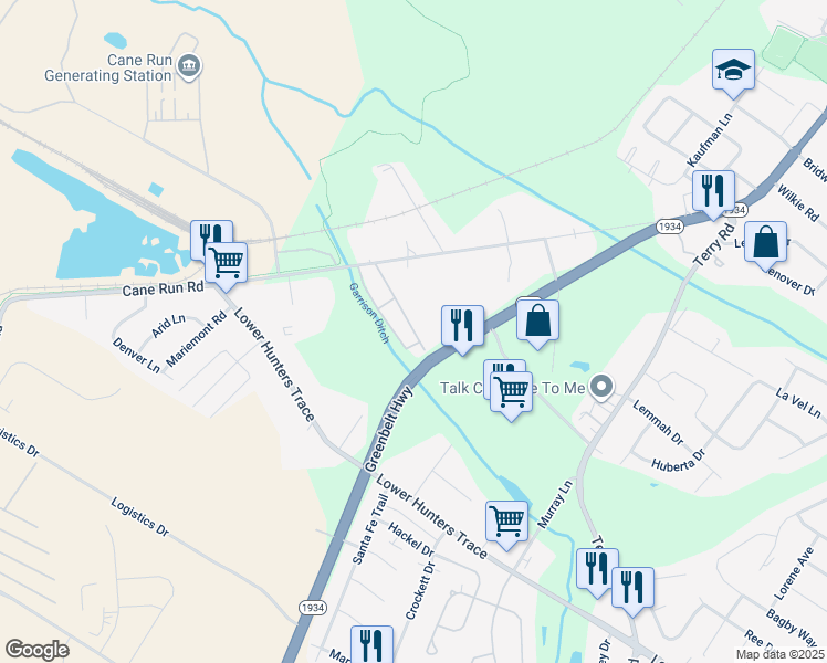 map of restaurants, bars, coffee shops, grocery stores, and more near 5149 Cane Run Road in Louisville