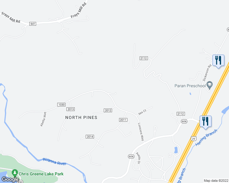 map of restaurants, bars, coffee shops, grocery stores, and more near 2214 Lonicera Way in Charlottesville