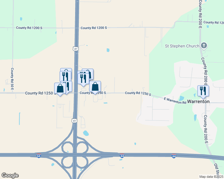 map of restaurants, bars, coffee shops, grocery stores, and more near 12434 Rosetta Drive in Haubstadt