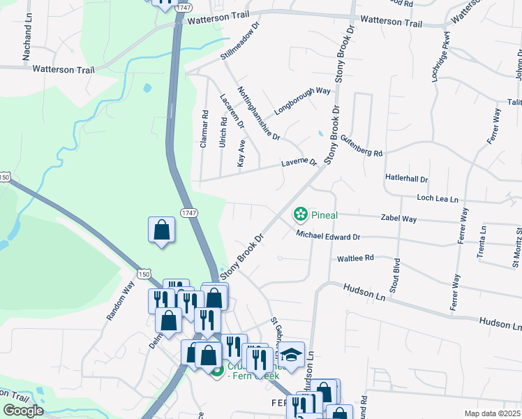 map of restaurants, bars, coffee shops, grocery stores, and more near 8506 Michael Edward Drive in Louisville