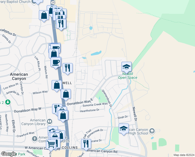 map of restaurants, bars, coffee shops, grocery stores, and more near 110 Terrazzo Lane in American Canyon