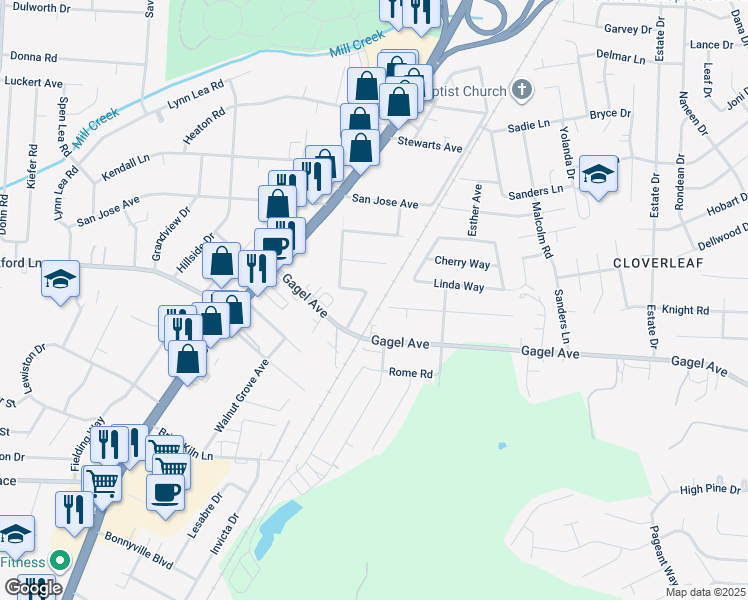 map of restaurants, bars, coffee shops, grocery stores, and more near 4606 Atterberry Court in Louisville