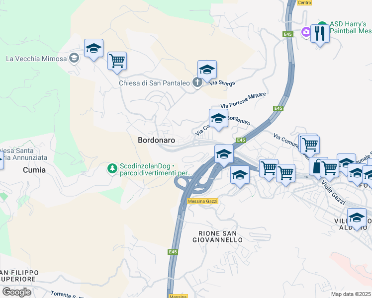 map of restaurants, bars, coffee shops, grocery stores, and more near 13 Viale Antonino Bertuccio in Messina