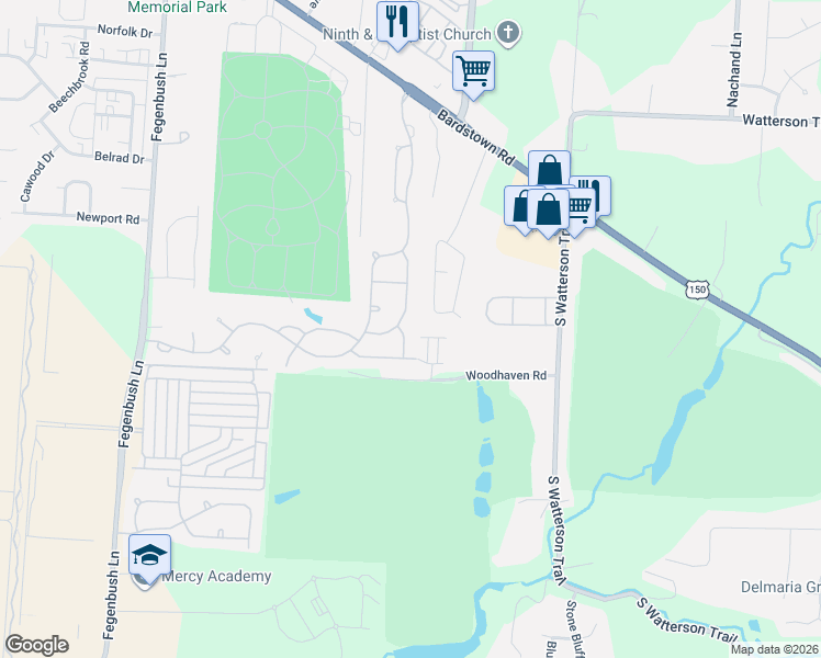 map of restaurants, bars, coffee shops, grocery stores, and more near 7517 Gadwall Way in Louisville