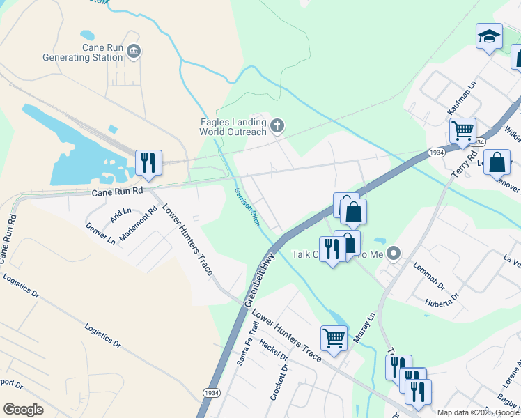 map of restaurants, bars, coffee shops, grocery stores, and more near 2826 Clark Run Road in Louisville