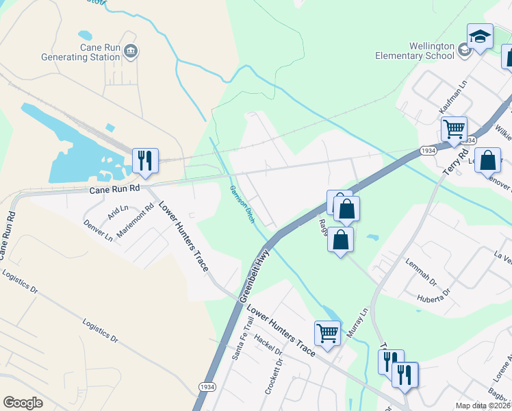 map of restaurants, bars, coffee shops, grocery stores, and more near 2826 Clark Run Road in Louisville