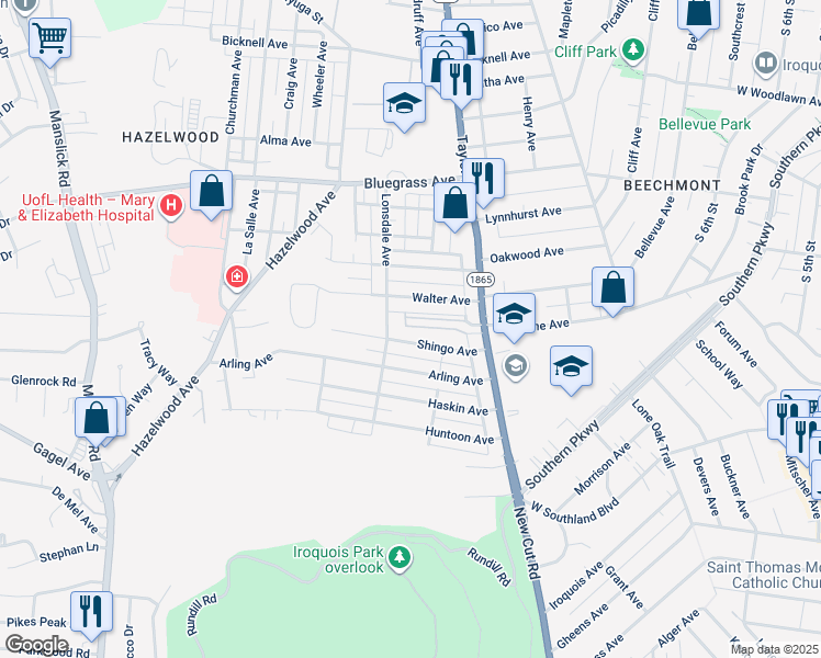 map of restaurants, bars, coffee shops, grocery stores, and more near 4418 Taylor Boulevard in Louisville