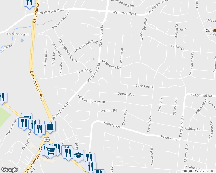 map of restaurants, bars, coffee shops, grocery stores, and more near 8822 Roman Court in Louisville