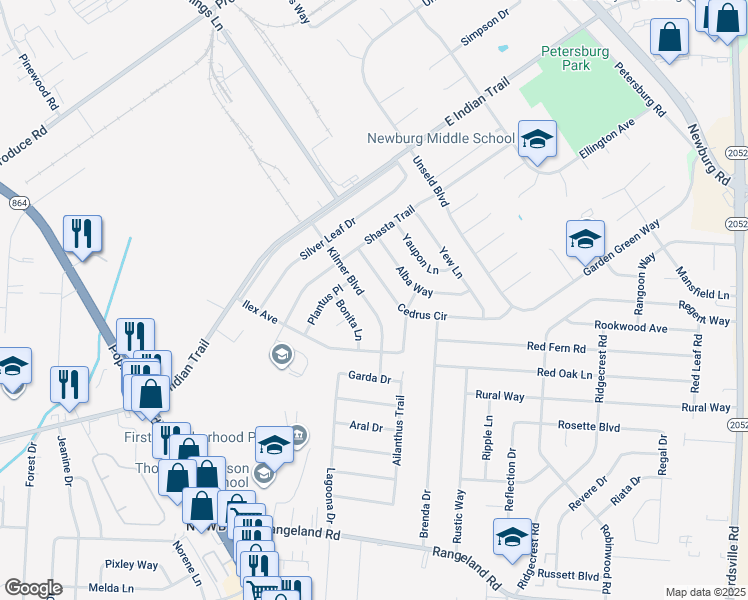 map of restaurants, bars, coffee shops, grocery stores, and more near 5301 Kilmer Boulevard in Louisville