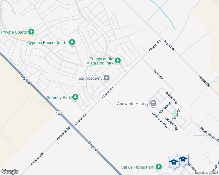 map of restaurants, bars, coffee shops, grocery stores, and more near 360 Silver Ridge Drive in Rio Vista