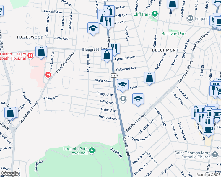 map of restaurants, bars, coffee shops, grocery stores, and more near 4418 Taylor Boulevard in Louisville