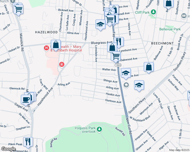 map of restaurants, bars, coffee shops, grocery stores, and more near 4418 Lonsdale Avenue in Louisville