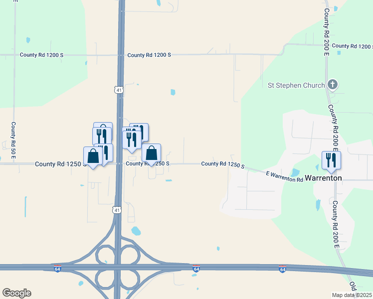 map of restaurants, bars, coffee shops, grocery stores, and more near 12434 Rosetta Drive in Haubstadt