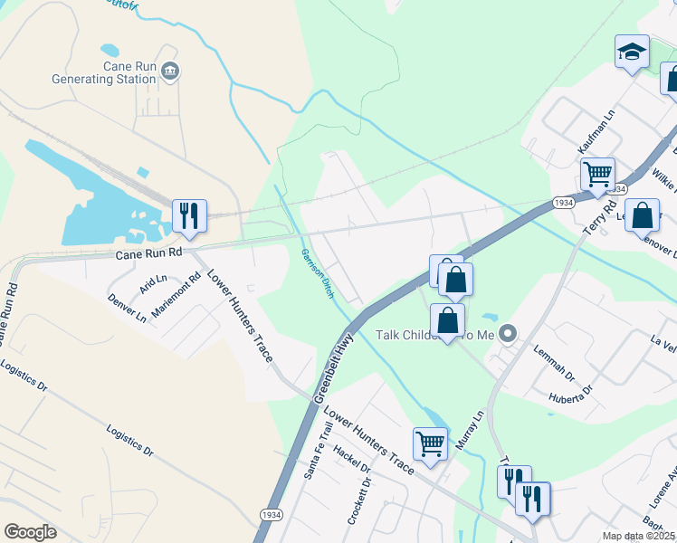 map of restaurants, bars, coffee shops, grocery stores, and more near 2826 Clark Run Road in Louisville