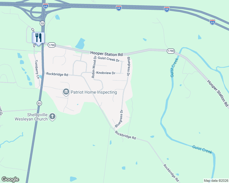 map of restaurants, bars, coffee shops, grocery stores, and more near 3229 Bluegrass Drive in Shelbyville