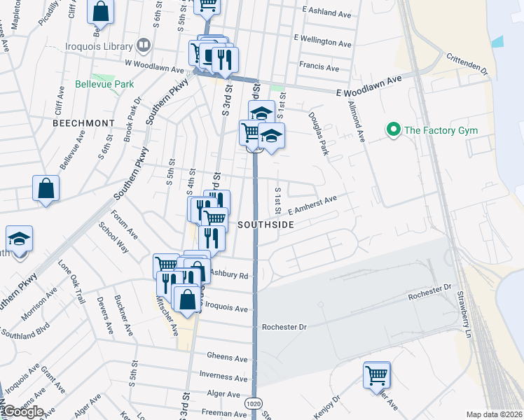 map of restaurants, bars, coffee shops, grocery stores, and more near in Louisville